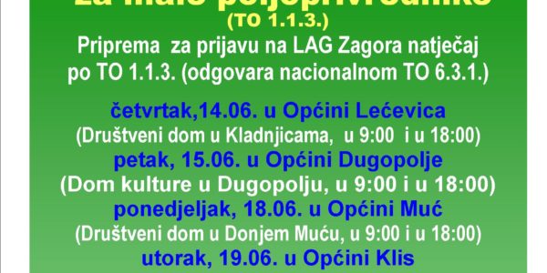 LAG Zagora organizira Radionicu za I. LAG natječaj za male poljoprivrednike (TO 1.1.3.)