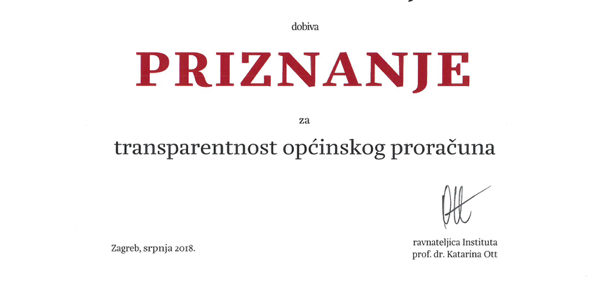 Općina Dugopolje dobila priznanje za transparetnost općinskog proračuna