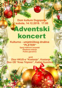 Adventski koncert KUD-a Pleter i gostiju 14.12.2019. u 17 sati Plakat koncerta